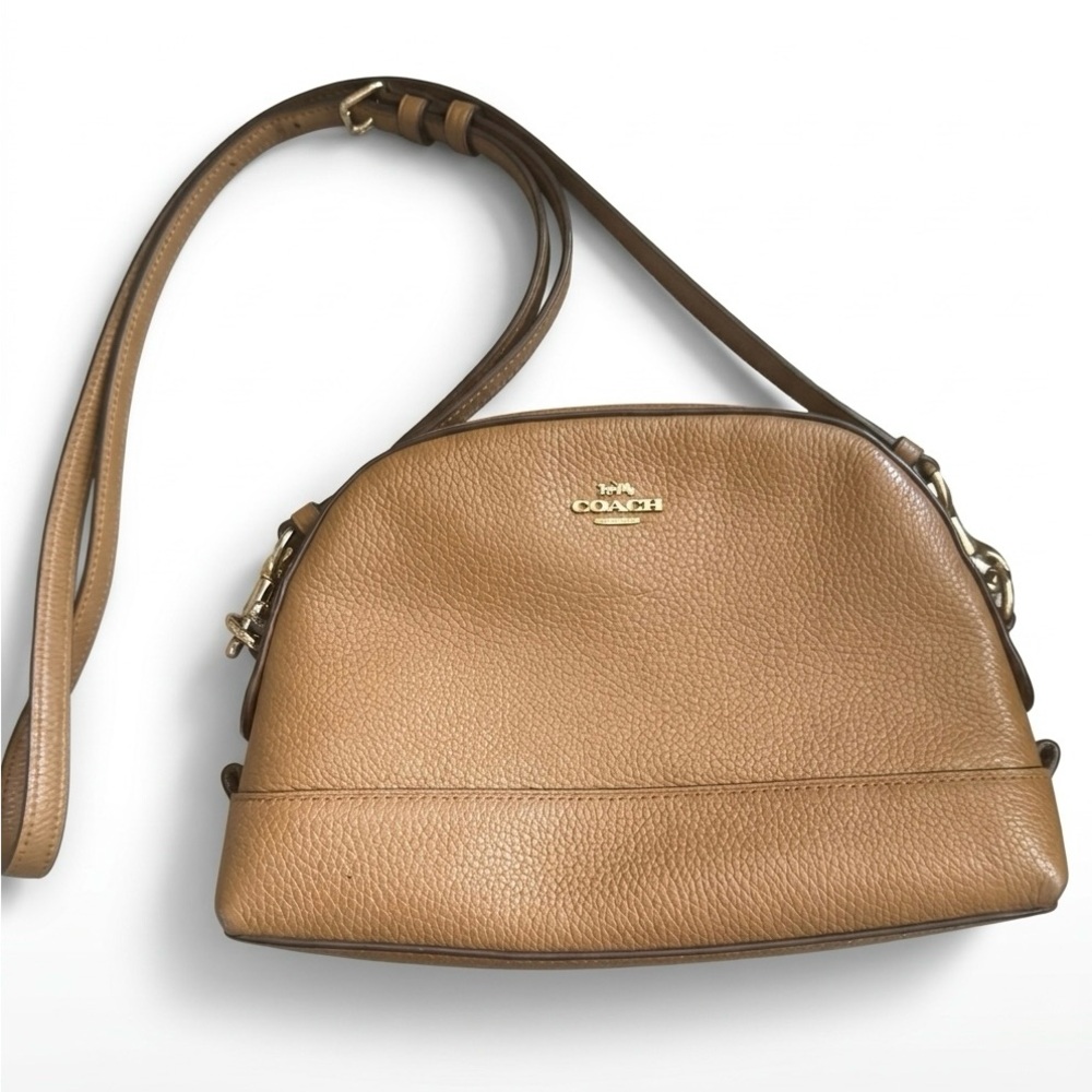 Coach Domed Pebbled Leather Crossbody Bag in Tan